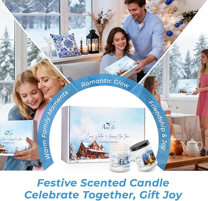 Winter Candle Set | 6 Pack Christmas Scented Candles for Home - Holiday Soy Candle Gift Set for Women Men, Winter Decor, Aromatherapy Candles Scents of Hello Winter/Forest/Cider/Warm/Fireside/Bonfire - Bloomnest