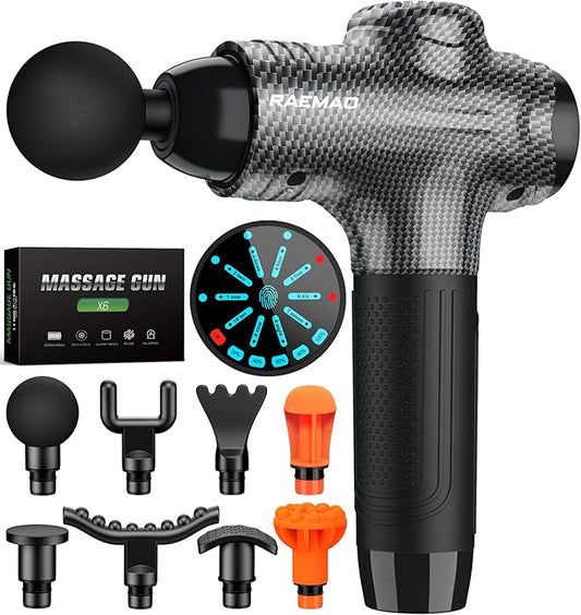 RAEMAO Massage Gun, Handheld Electric Deep Tissue Muscle Massager for Athletes for Pain Relief Attaching 8 Replacement Heads, Percussion Massager with 10 Speeds, Father's Day Gifts, Carbon - Bloomnest