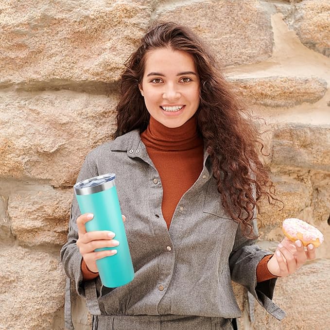20 oz Skinny Tumbler with Lid and Straw,Stainless Steel Vacuum Insulated Tumbler Cup Double Wall Leak-proof Coffee Mug,Travel Thermal Water Tumbler for Home,Office,Outdoor(Teal,4) - Bloomnest