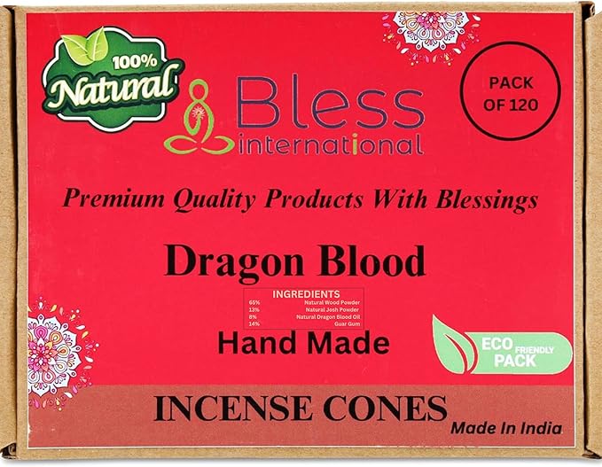 Bless-International Dragon Blood 100%-Natural-Incense-Cones Handmade-Hand-Dipped Organic-Chemicals-Free for-Purification-Relaxation-Positivity-Yoga-Meditation The-Best-scents (120 Count) BlessInternational