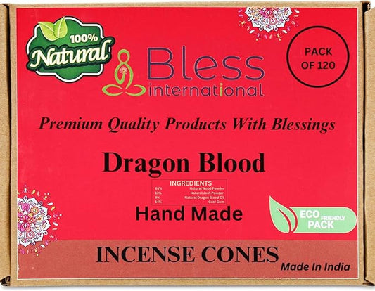 Bless-International Dragon Blood 100%-Natural-Incense-Cones Handmade-Hand-Dipped Organic-Chemicals-Free for-Purification-Relaxation-Positivity-Yoga-Meditation The-Best-scents (120 Count) BlessInternational