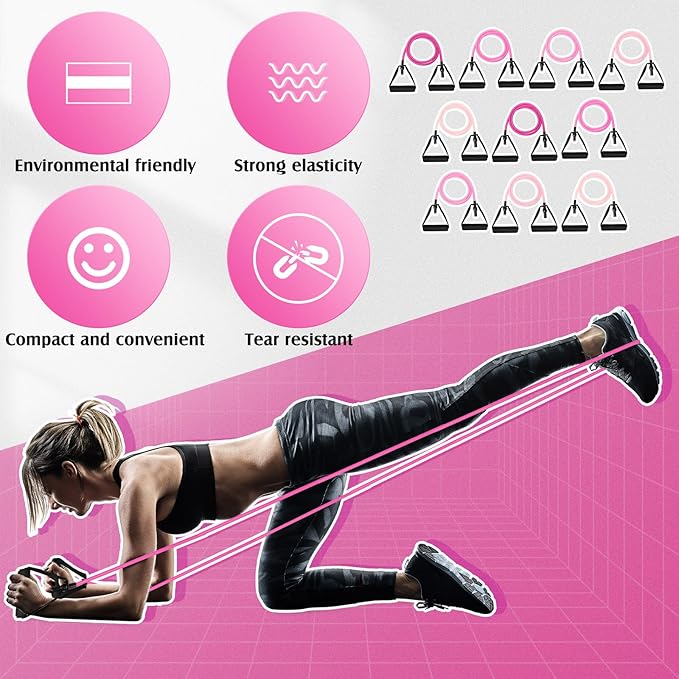 Shappy 10 Pcs Resistance Bands with Handles Exercise Stretch Bands for Exercise Woman Man Training Physical Therapy Workouts Fitness - Bloomnest