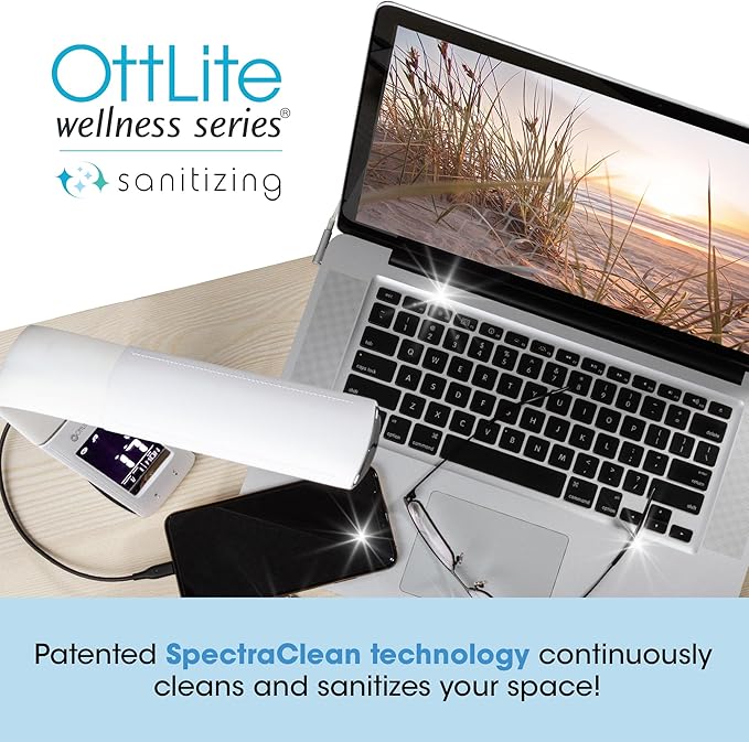 OttLite Thrive LED Sanitizing Desk Lamp with Clock and USB Charging - Eliminates up to 99.9% of Bacteria, Touch Activated, Flexible Neck, Modern Light for Reading, Crafting & Office Desktop - Bloomnest
