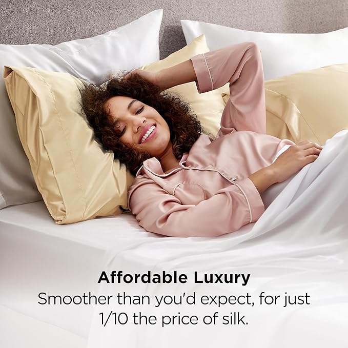 Bedsure King Size Satin Pillowcase Set of 2 - Champagne Gold Silky Pillow Cases for Hair and Skin with Envelope Closure, Similar to Silk Pillow Cases, Gifts for Women Men, 20x36 Inches, 2pcs - Bloomnest
