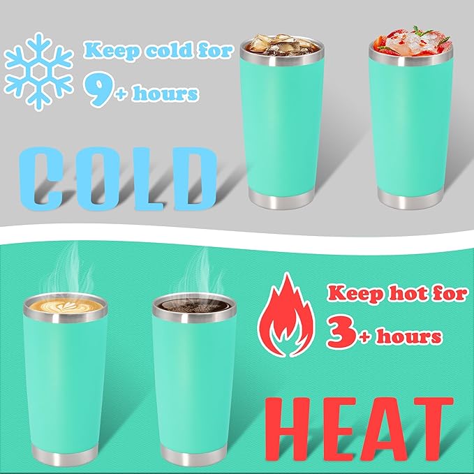 20 oz Tumbler with lid Double Wall Vacuum Insulated Tumblers Stainless Steel Coffee Mug Travel Coffee Tumbler Powder Coated Tumbler Cup Keep Hot&Cold - (Light Blue 1 Pack) - Bloomnest