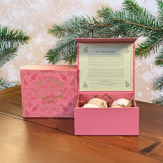 Mom Bomb Bath Bomb Gift Set (4) – Mistletoe Kisses, Peppermint Cocoa, Fireside Dreams & Warm Apples – Essential Oils, Plant-Based Scents – Made in USA – Gift for Women - Bloomnest