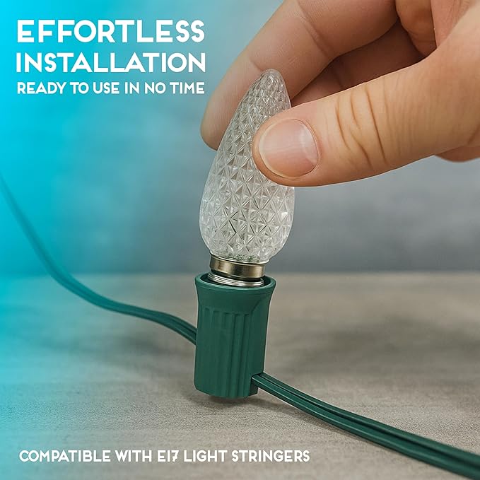 HLO Lighting Set of 25 Teal C9 Faceted LED Christmas Light Bulbs for Indoor & Outdoor Use | Durable Replacement Bulb - Bloomnest