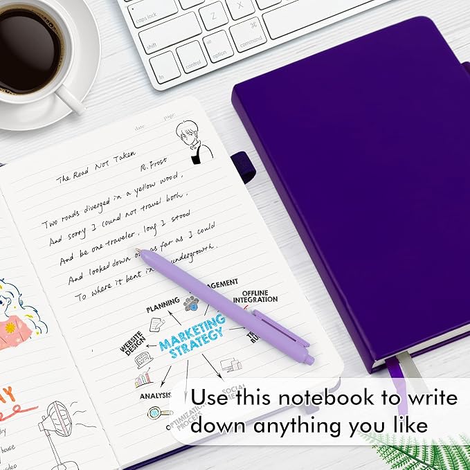 feela 12 Pack Notebooks Journals Bulk, Hardcover Notebook Classic Ruled Journal Set with Pen Holder for School Business Work Travel Writing, with 12 Black Pens, 120 GSM, 5.1”x8.3”, A5, Purple - Bloomnest