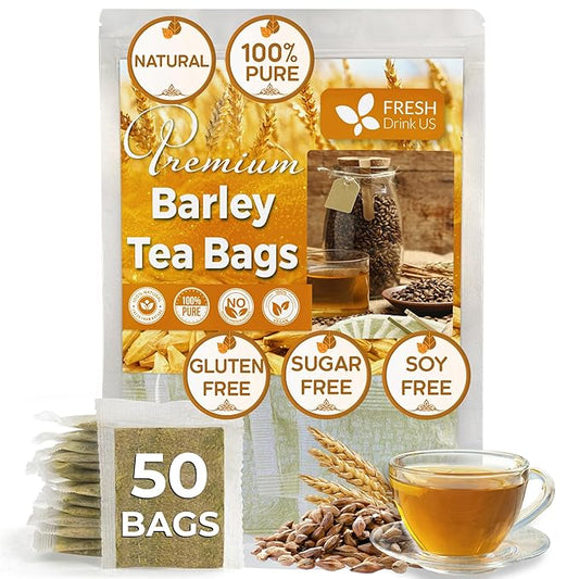 FreshDrinkUS Premium 50 Barley Tea Bags, 100% Natural & Pure. Loose Barley Herbal Tea. Made with Natural Material Tea Bags. No Sugar, No Caffeine, No Gluten, Vegan - Bloomnest