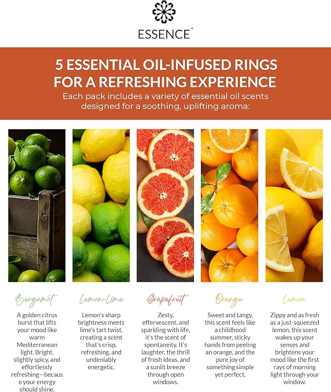 Essence Nasal Diffuser Citrus Bundle – Essential Oil Silicone Nose Rings for Mood, Energy & Positivity – Wearable Aromatherapy Pack with Lemon, Orange, Grapefruit & Bergamot - Bloomnest