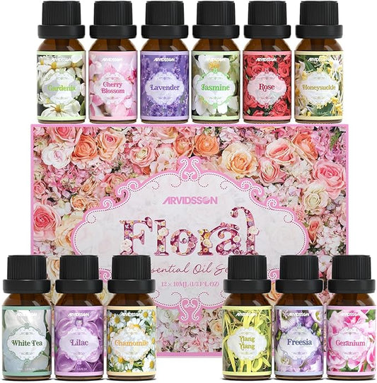 Floral Essential Oils Set, ARVIDSSON Natural Flower Essential Oil for Diffuser, Fragrance Oils for Candle Making, Lavender, Rose, Cherry Blossom, Jasmine, Gardenia and More, Gift for Women - Bloomnest