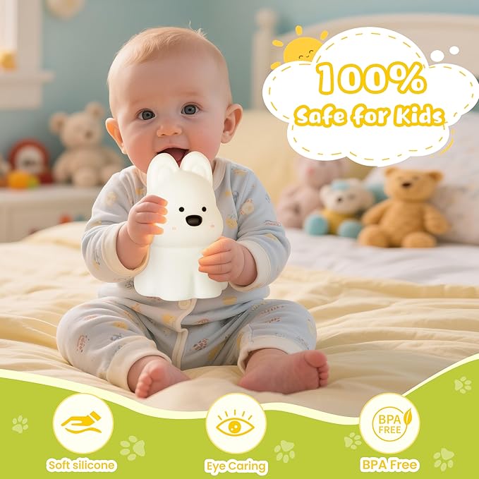 Night Light for Kids, Rechargeable Dimmable Silicone LED Nightlight with 7 Colors, Baby Nursery Night Lamp, Touch Squishy Lamp, Cute Gifts for Girls, Boys, Toddler Room Decor, Dog - Bloomnest