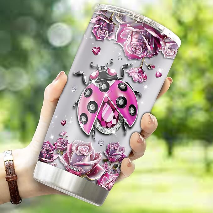 Personalized Insulated Stainless Steel Ladybug Gifts for Women, 20oz Travel Mug Tumbler Water Bottle, Cup for Girls, Wife, Daughter, Perfect for Christmas, Birthday, Mother's Day, Valentine - Bloomnest
