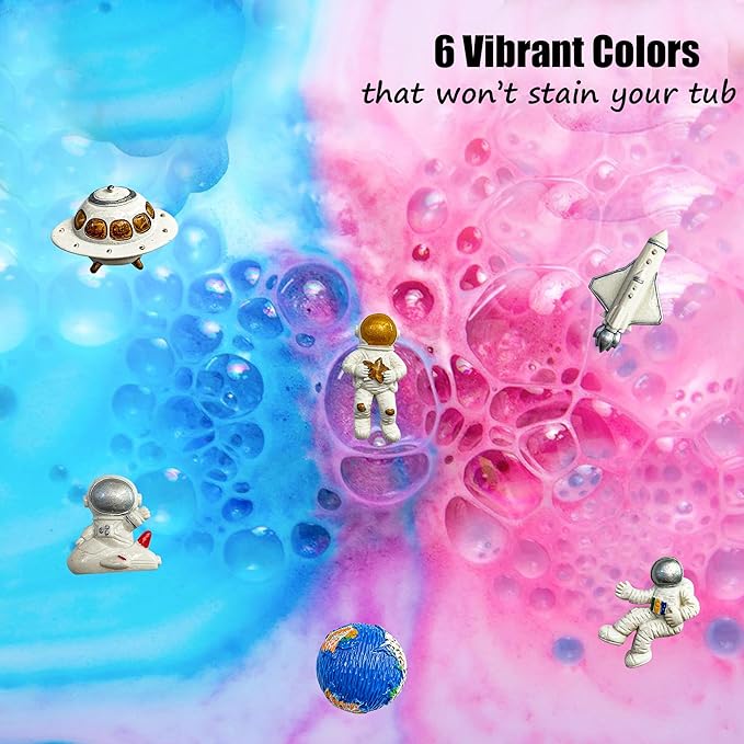 Galaxy Bath Bombs for Kids with Surprise Inside - Organic Bubble Bath Bombs with Educational Outer Space Planet Toys. Gentle, Natural & Kids Friendly - Stocking Stuffers Christmas Gifts for Toddlers - Bloomnest