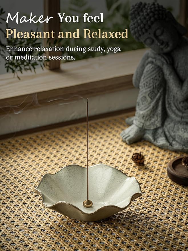 4 in 1 Incense Holder Incense Burner with 3 Incense Sockets, 6 Inch Incense Holder for Sticks, Lotus Cone Incense Bowl, Incense Stick Holder for Meditation Yoga Home, White