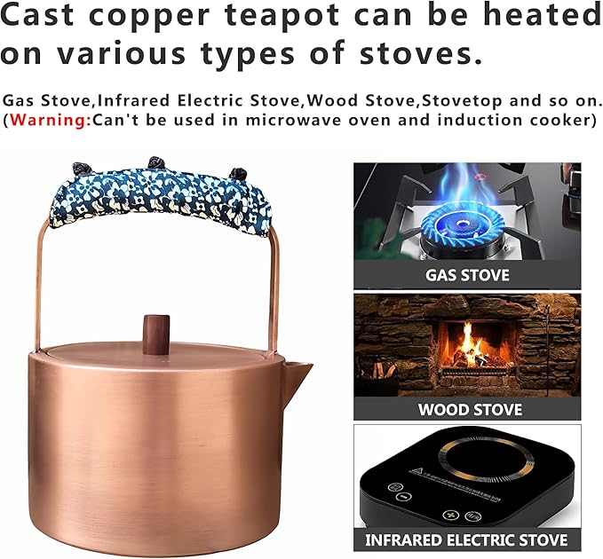 YJX Pure Copper Tea Kettle For Stovetop Safe, Chinese Style Non-Coating Teapot with Stainless Steel Tea Ball For Loose Tea, Durable Tea Pot, 1500ml Kettle - Bloomnest