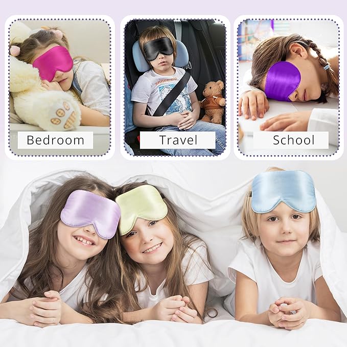 Kids Sleep Mask Eye Cover, 100% Real Natural Pure Silk Eye Mask with Adjustable Strap, Blindfold Kids Eye Mask for Sleeping, Eye Shade for Boys Girls and Adult, Pressure-Free Comfort (Violet) - Bloomnest