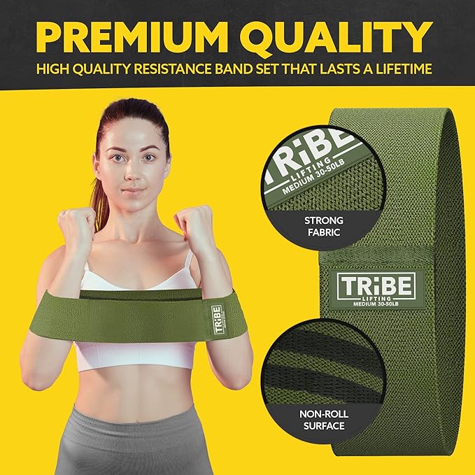 Tribe Lifting Fabric Resistance Bands for Legs - Workout Bands Resistance Bands for Men and Women - Booty Bands for Working Out - Exercise Bands Resistance Bands Set - Elastic Bands for Exercise
