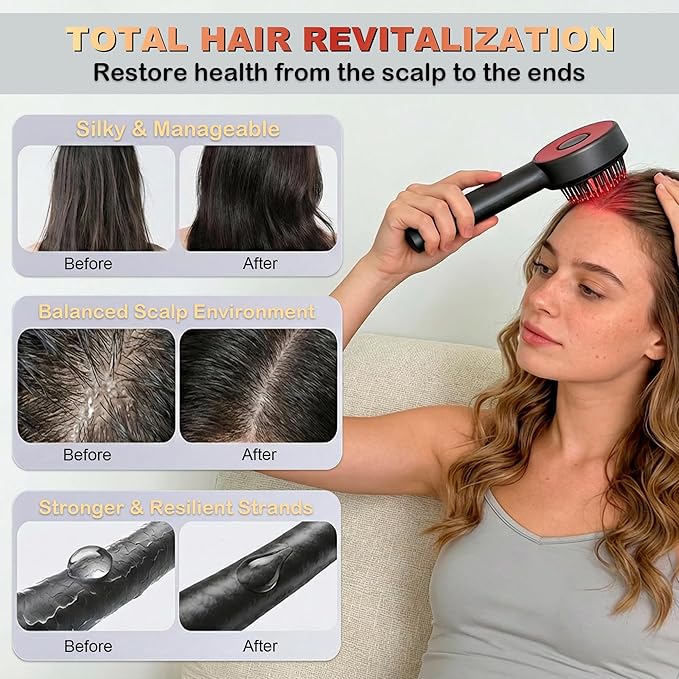 Electric Scalp Massager with Oil Applicator, 3-in-1 Head Massager Brush for Hair Care, Red Light Therapy, IPX7 Waterproof, Scalp Care Device for Home & Travel, Black Bloomnest