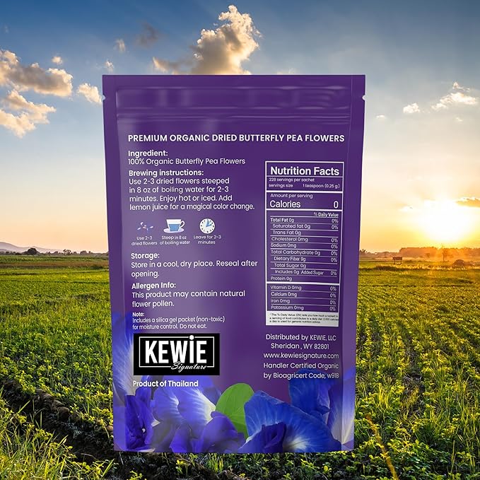 KEWIE Signature Butterfly Pea Flower Tea – 2oz Premium-Grade Blue Butterfly Pea Flower Organic Loose Leaf Tea – Caffeine-Free, USDA Organic – Natural Food Coloring – Vegan and Gluten-Free - Bloomnest