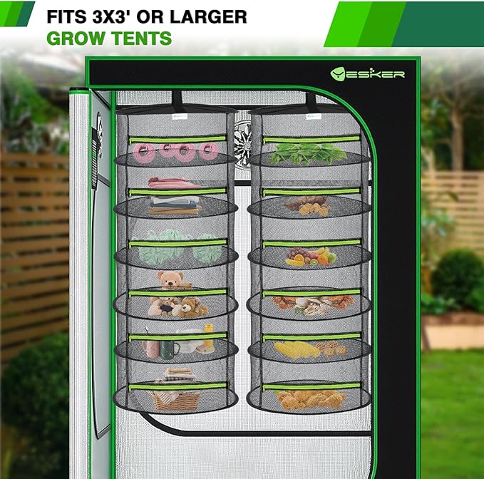 Yesker 6 Layer Herb Drying Rack Hanging Mesh Net Foldable Plant Drying Racks 24" w Green Zipper Pruning Shears Dryer Hanging Rack for Herbs Seed Bud Fruit Clothes Grow Tent Closet Garden Outdoor 2 PCS - Bloomnest