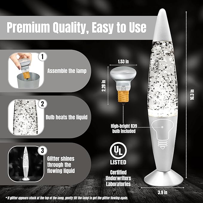 Jambo 16-Inch Silver Star Glitter Lamp I Beautiful Liquid Lamp I Entertaining for Adults and Kids I Perfect Holiday Gift - Bloomnest