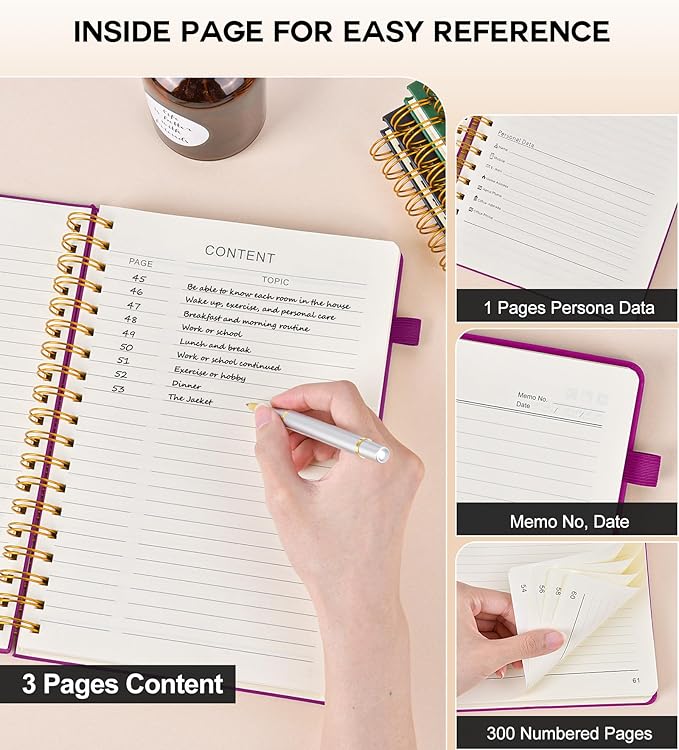 Spiral Notebook Journal for Women Men, 300 Numbered Lined Pages, College Ruled, A5 Hardcover Spiral Bound Notebook for School, Work, Note Taking Writing, Leather Spiral Journal Medium 5.9"x8.5" - Bloomnest