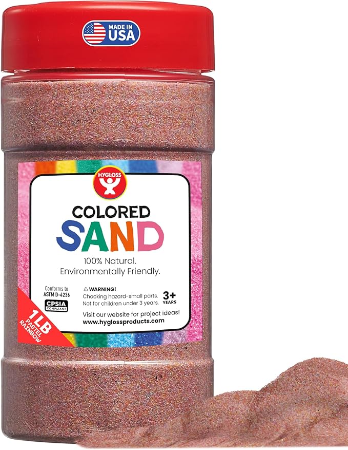 Hygloss Colored Sand for Crafts – 1 lb Bottle, Pastel Rainbow – Vibrant Colorful Fine Sensory Play Sand Art Kits for Kids – Classroom Activities for Children 3 4 5 6 7 8 9 10 11 12 – Safe for Ages 3+ - Bloomnest