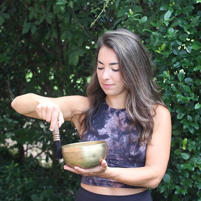 Ancient Design Large Etched Tibetan Singing Bowl Set by Ohm Store — Relaxing Deep Tone Meditation Sound Bowl and Wooden Mallet Handcrafted in Nepal — Purity Bowl (About 6 Inch) - Bloomnest