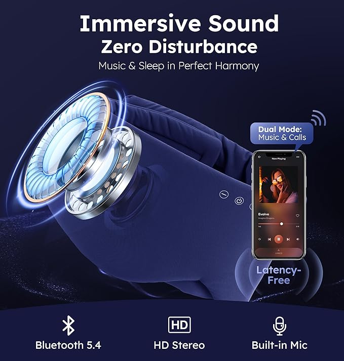 Luxury Bluetooth 5.4 Sleep Mask for Adults - Ice Fiber Cooling & HD Sound, 100% Light Blocking Adjustable Eye Cover for Travel & Side Sleepers - Soft Sleep Headphones with 10H Playtime - Bloomnest