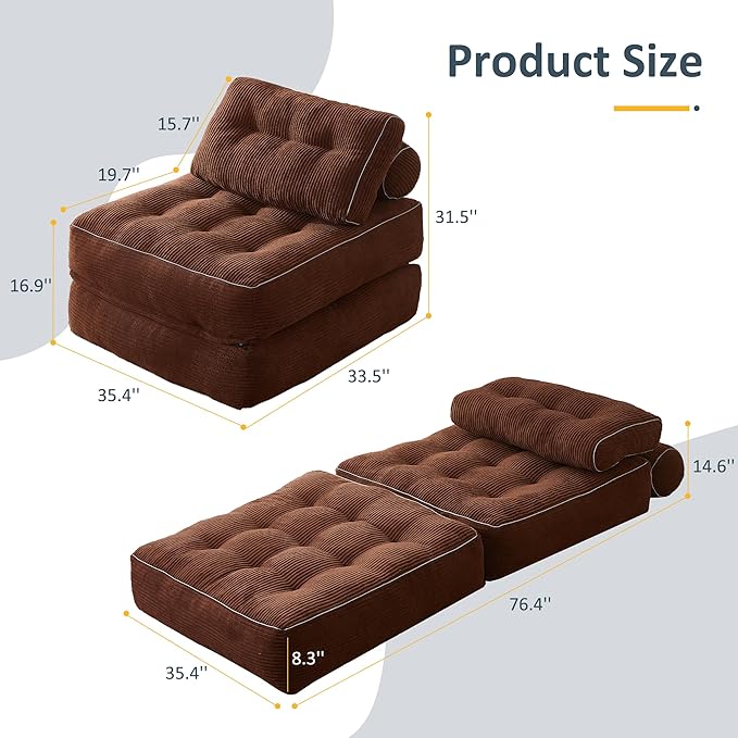 35.4x33.5 Inch Floor Pillow, Large Round Floor Cushion with Removable Washable Cover - Ultra Soft Plush Filling for Adults, Kids, Lounge, Bedroom, Reading Nook, Meditation, Corduroy, Brown