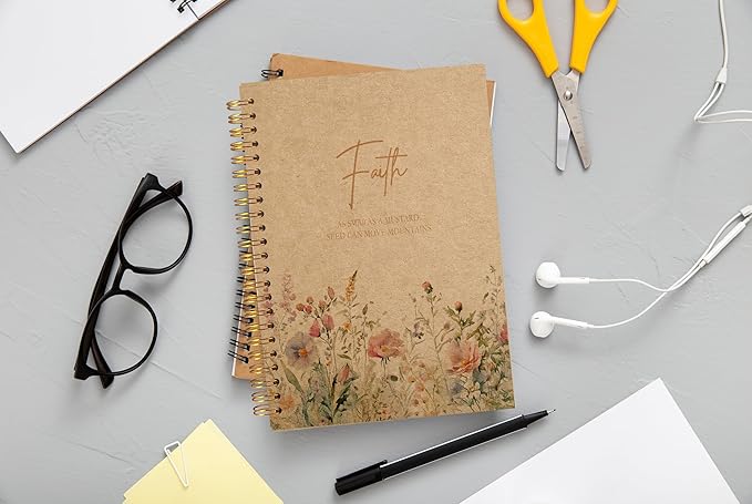 Faith Can Move Mountains Christian Notebook Journal - Inspirational Christian Gifts for Women, Bible Journal Notebooks for Note Taking, Bible Journaling Notebook, Spiral Notebook 5.5x8.3 Kraft Paper - Bloomnest