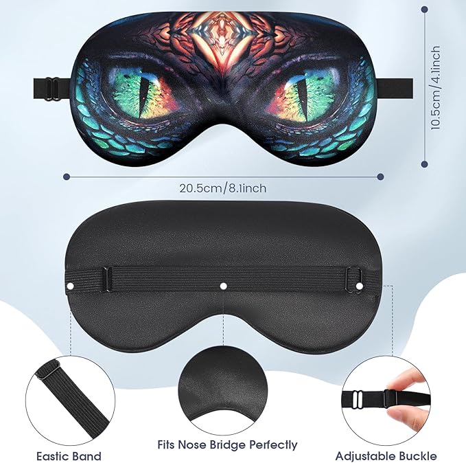 2 Pcs Sleep Mask for Kids Boys, Silk Eye Covers for Sleeping, Adjustable Strap & Light Blocking Design, Adult Children's Bedtime Blindfold for Travel and Home Use (Red Dinosaur Eyes) - Bloomnest