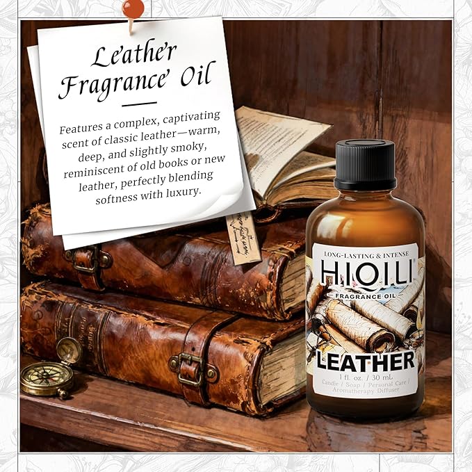 HIQILI Leather Fragrance Oil, Men's Scent, for Car Air Freshener Use, Soap, Candle, and Long-Lasting Perfume Making - 1 Fl Oz HIQILI