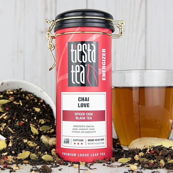 Tiesta Tea - Chai Love, Loose Leaf, Spiced Chai Black Tea, Premium Blend, High Caffeinated, Make Hot or Iced & Brews Up to 50 Cups, 4 Ounce Refillable Tin - Bloomnest