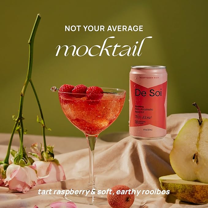 De Soi Très Rosé 12-Pack – Sparkling Non-Alcoholic Rosé-Inspired Drink with Adaptogens, L-Theanine, Lion’s Mane & Reishi Mushroom, Elegant Mocktail & Alcohol Alternative - Bloomnest