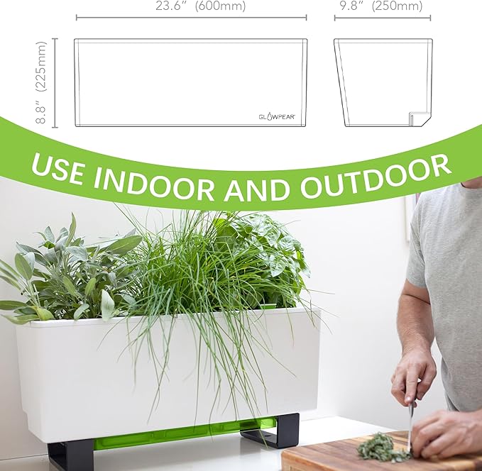 Glowpear Self-Watering Mini Bench Planter - 23.6" in Pot, Free Standing, UV Stable, Scalable, Indoor | Outdoor Pot with Water Gauge, for Home Kitchen Windowsill Gardening - Bloomnest
