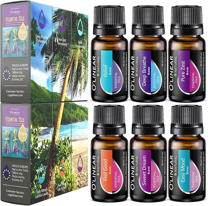 O'linear Essential Oils 6 Blends Set - Perfect for Humidifiers and Diffusers, Aromatherapy Diffuser Oils Scents, Essential Oil Kit for Home Use, Essential Oil Pack with Various Scents - Bloomnest
