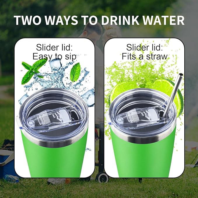 20oz Tumbler with Lid and Straw Double Wall Powder Coated Vacuum Insulated Coffee Tumbler Stainless Steel Insulated Travel Coffee Mug Spill-Proof Thermal Cup for Hot and Cold Beverage,Avocado Green - Bloomnest