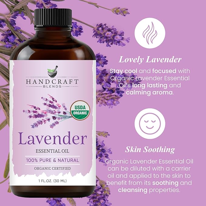 Handcraft Blends Organic Lavender Essential Oil – 1 Fl Oz – 100% Pure and Natural – Premium Grade Essential Oil for Diffuser and Aromatherapy HandcraftBlends