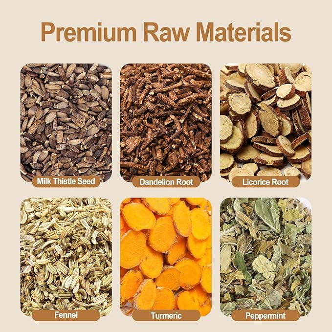 FullChea - Detox Tea Bags, 50 Teabags Liver Detox Tea, With Milk Thistle Seed, Dandelion Root, Licorice Root, Fennel, Turmeric, Peppermint - Liver Cleansing and Support - Bloomnest