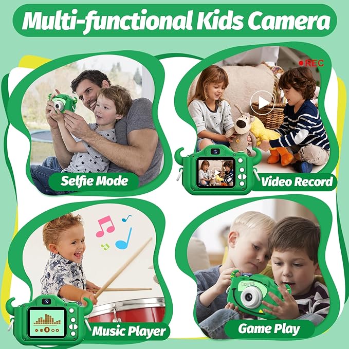 Goopow Kids Camera Toys for 3-8 Year Old Girls Boys,Children Digital Video Camcorder Camera with Cartoon Soft Cover, Best Chritmas Birthday Festival Gift for Kids - 32G SD Card Included - Bloomnest