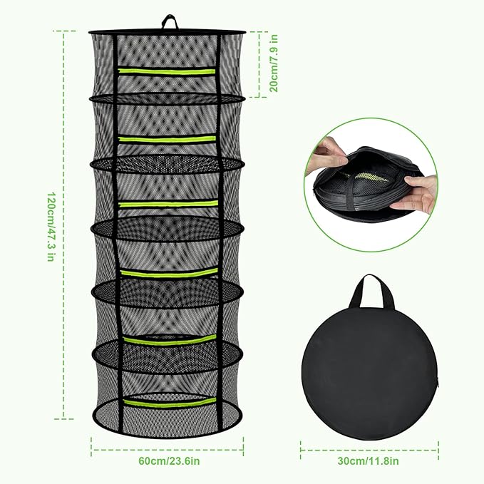 Herb Drying Rack with Mesh Design, Hanging Drying Rack with Green Zipper & Garden Pruning Shears – Versatile Plant Drying Solution (6 Layers) - Bloomnest