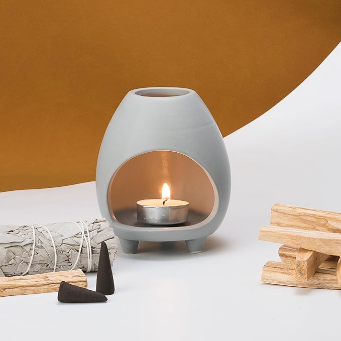 Palo Santo Holder Burner, Handcrafted Ceramic Incense Holder Burner and Ash Catcher for Palo Santo Sticks or sage Bundles, Smudge Bowl, Meditation Home Decor (Gray) - Bloomnest