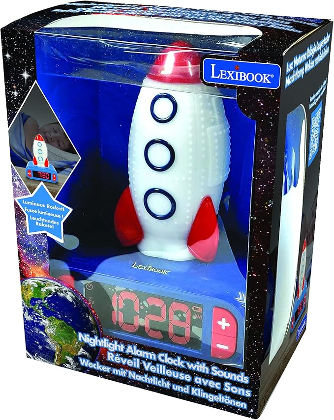 LEXiBOOK - Rocket Digital Alarm Clock for Kids with Night Light Snooze, Childrens Clock, Luminous Rocket, Blue Colour - RL800SPC - Bloomnest