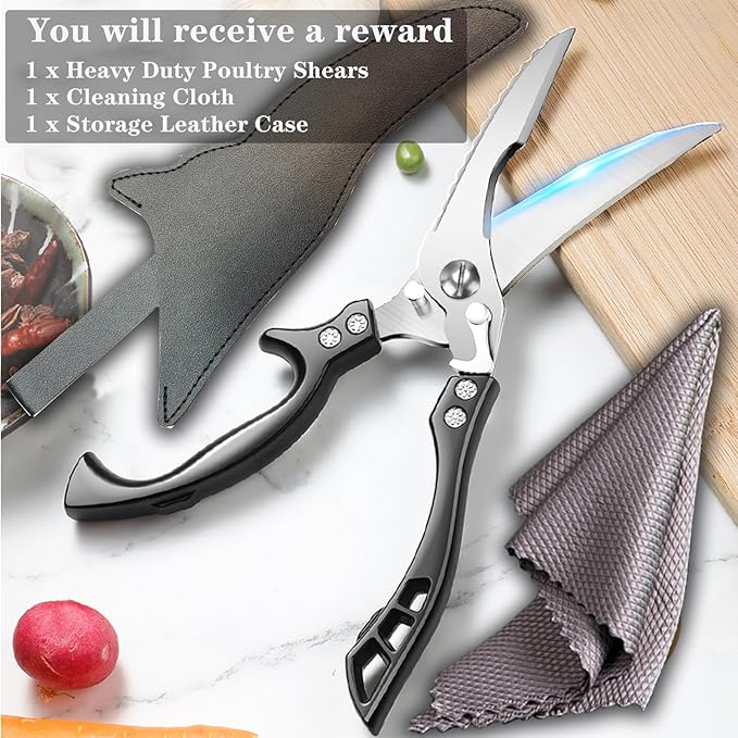 ANDONG Heavy Duty Kitchen Scissors, Professional Poultry Shears, Cooking Utensils, Black - Bloomnest