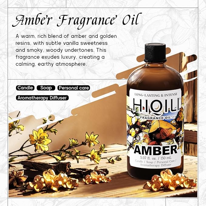 HIQILI Amber Fragrance Oil for Candle, Perfume, Soap Making, Hotel Scents for Essential Oil Diffuser & Aromatherapy - 5.07 Fl Oz - Bloomnest