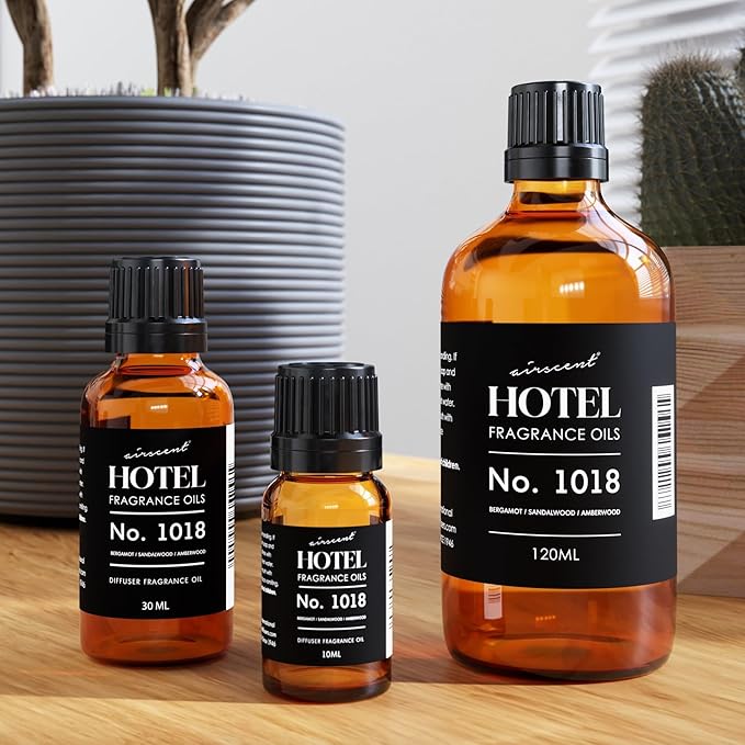 AirScent Hotel Diffuser Oil No. 1018 - Bergamot Sandalwood Amberwood - Hotel Scent Dupe - Premium Fragrance Oil for Ultrasonic and Waterless Diffusers and Crafting - 10 ml, 0.34 fl oz Glass Bottle Airscent