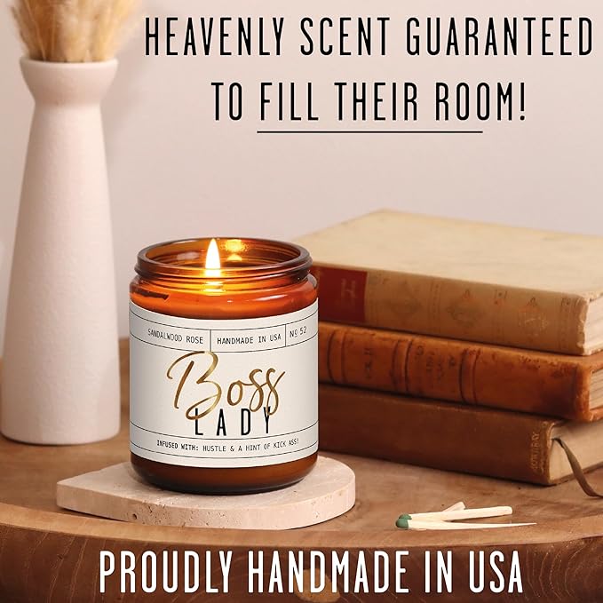 Boss Lady Gifts for Women - Soy Candle, w/Vanilla, White Coconut & Vetiver I Best Boss Gifts for Women/Girl/Female I Bosses Day Gift I 9oz Jar, 50Hr Burn Time, Made in USA - Bloomnest