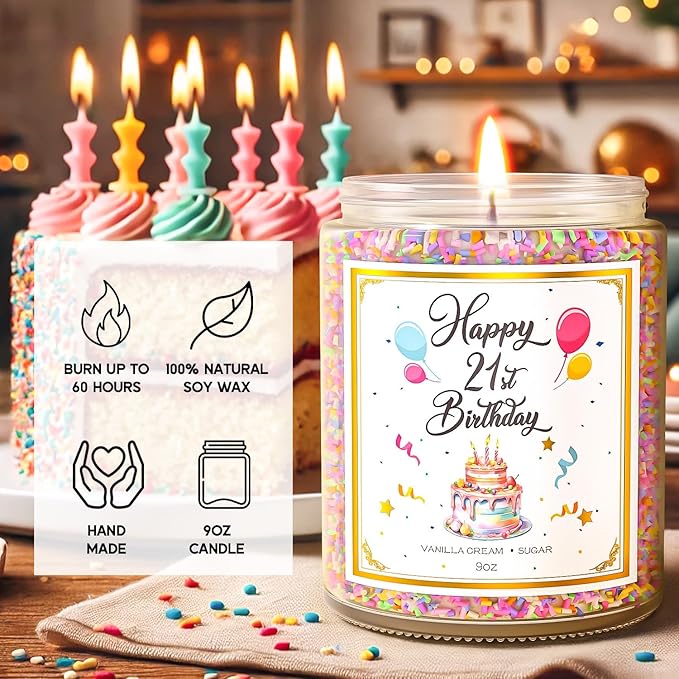 21st Birthday Candles Gifts for Women- 9 oz Happy Birthday Candle with Vanilla Birthday Cake Scent, Gifts for Women & Men, Friendship Ideas - Bloomnest